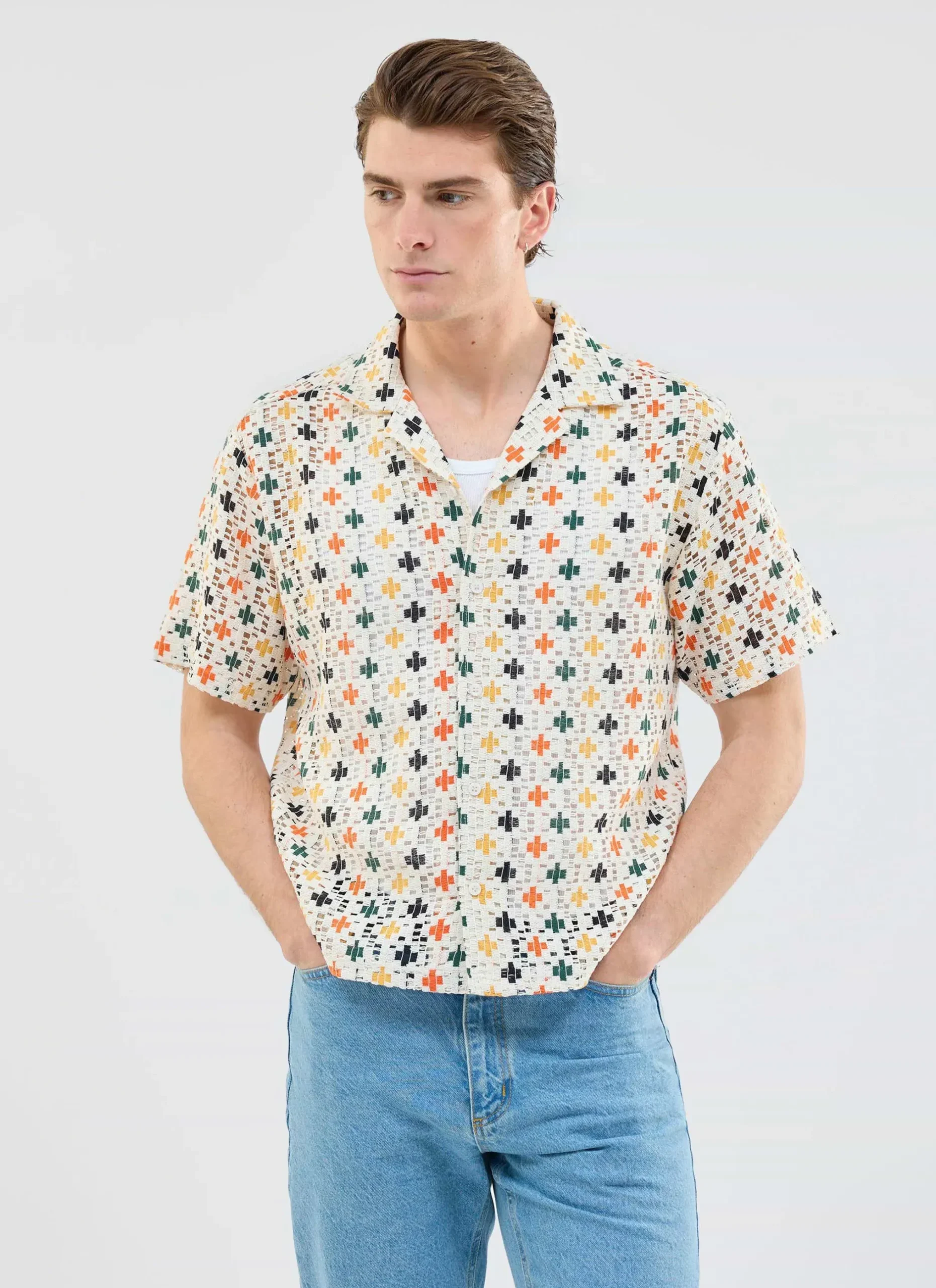 Percival Short Sleeve Shirts|Knitted Shirts^Bailing Crochet Cuban Shirt Multi