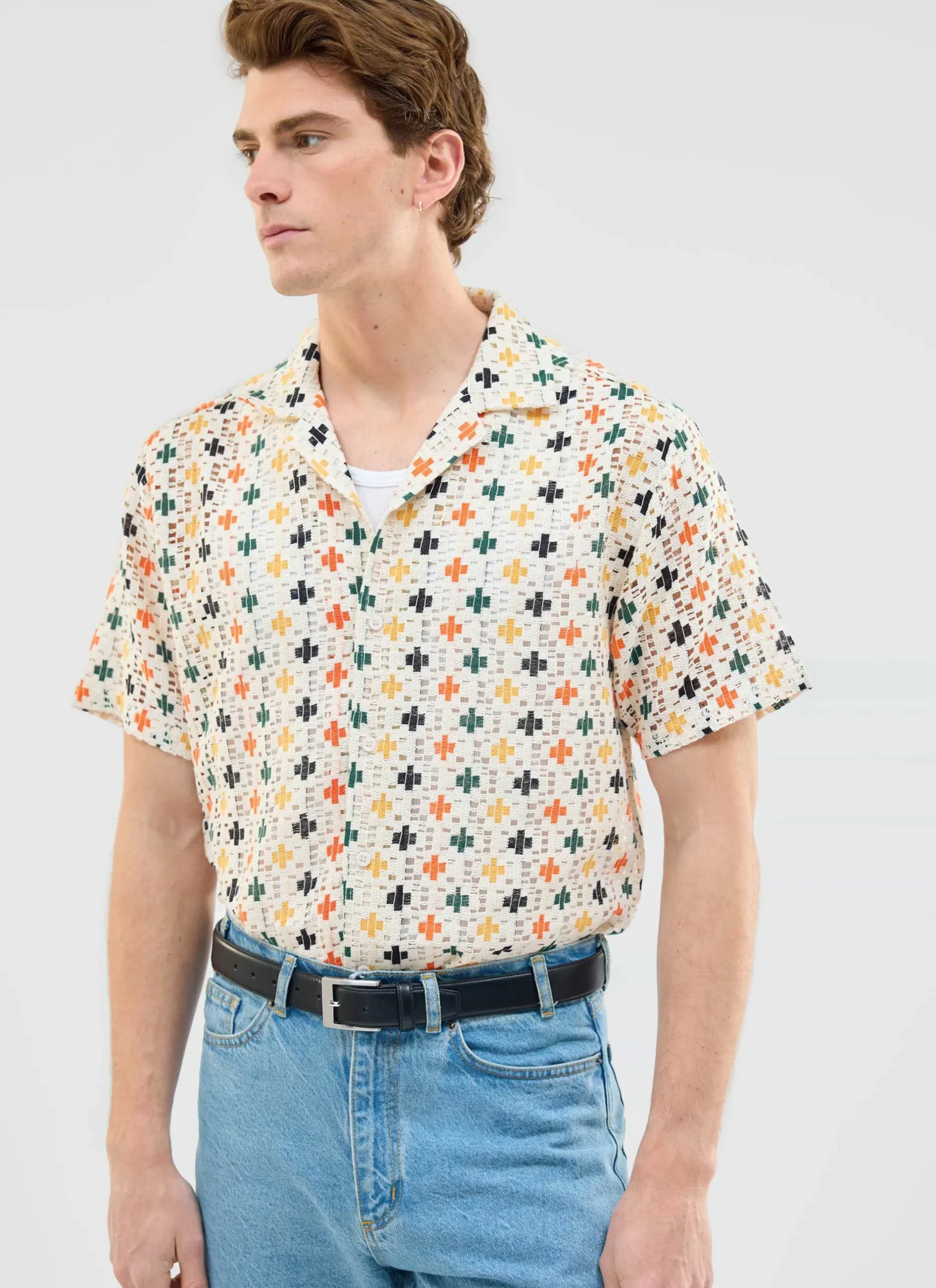 Percival Short Sleeve Shirts|Knitted Shirts^Bailing Crochet Cuban Shirt Multi