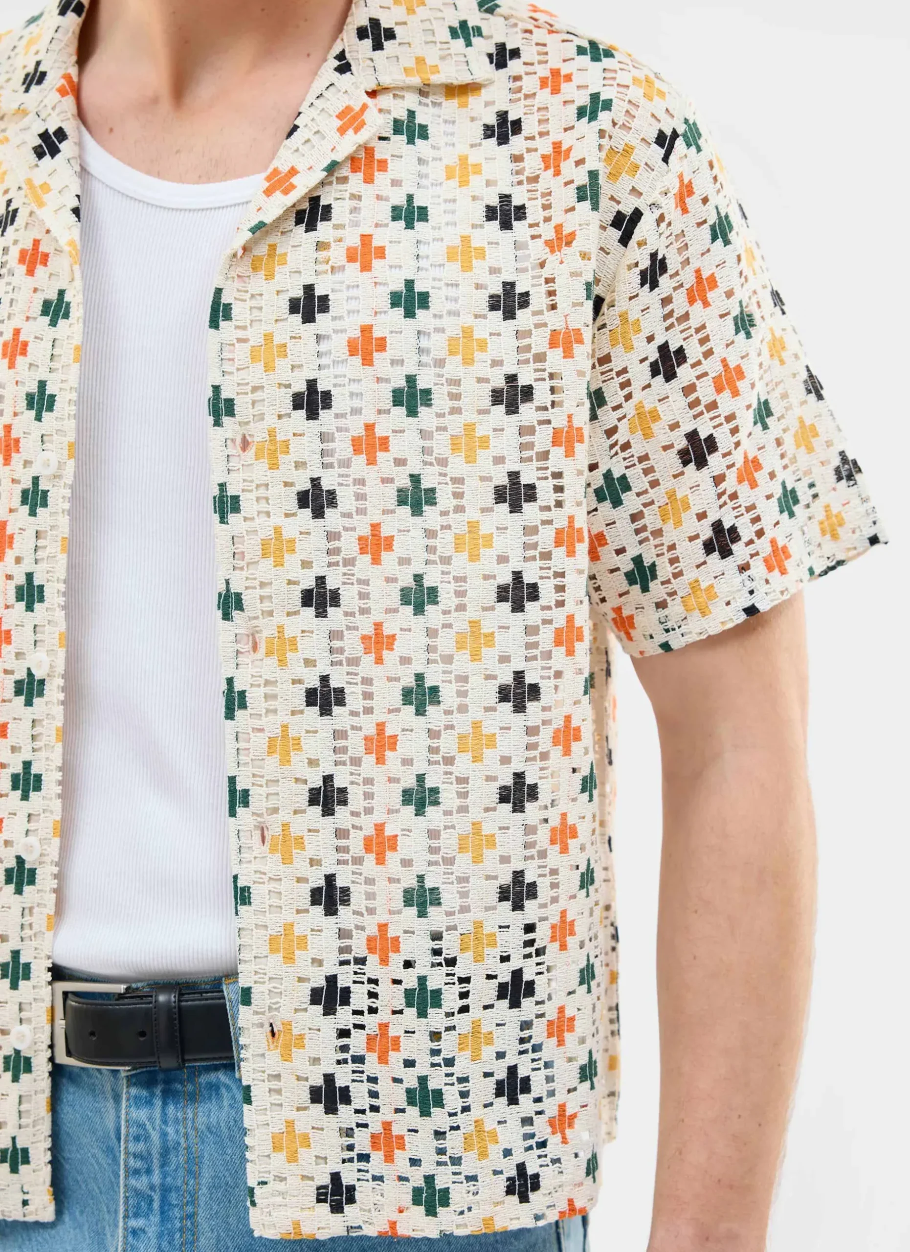 Percival Short Sleeve Shirts|Knitted Shirts^Bailing Crochet Cuban Shirt Multi