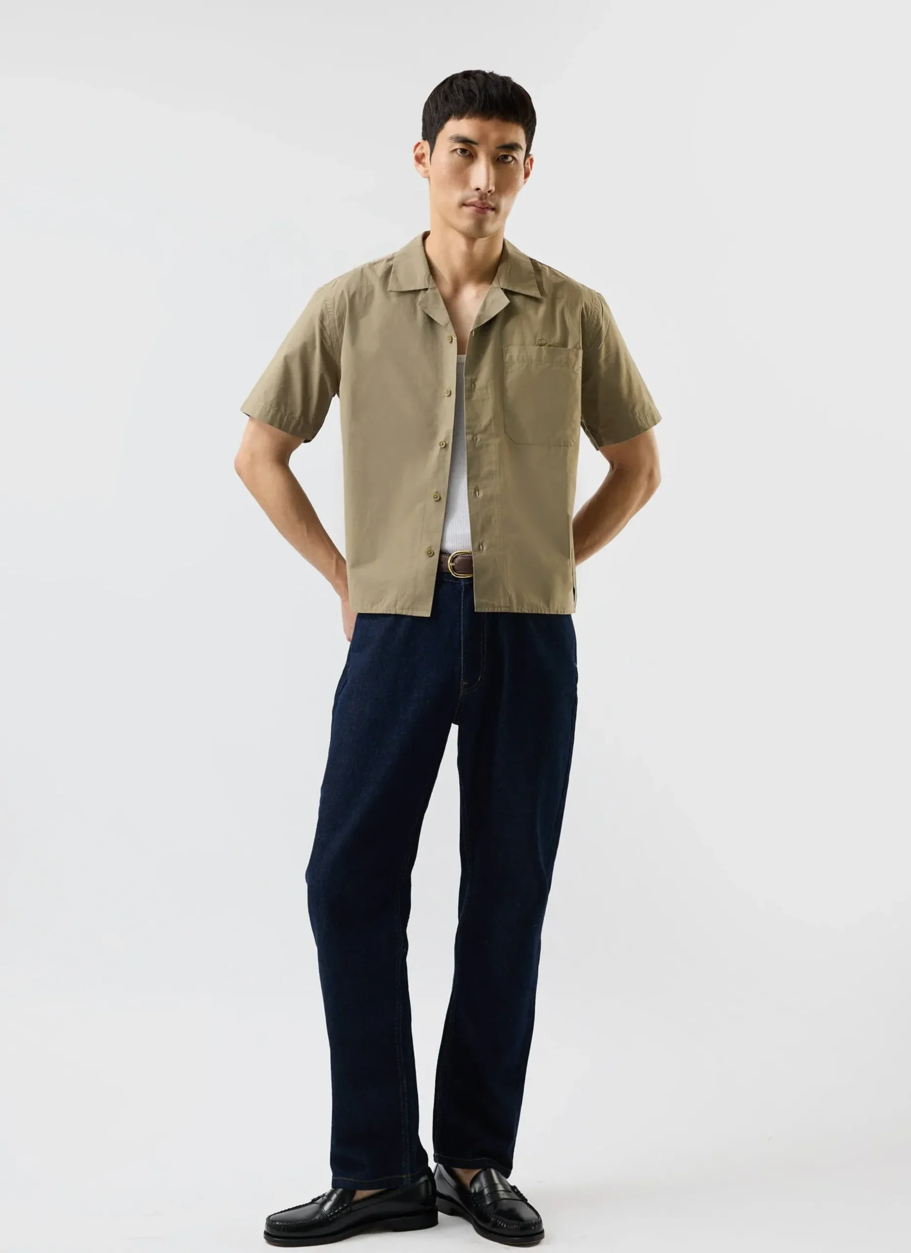 Percival Short Sleeve Shirts|Knitted Shirts^Boxy Cropped Cuban Collar Shirt Olive