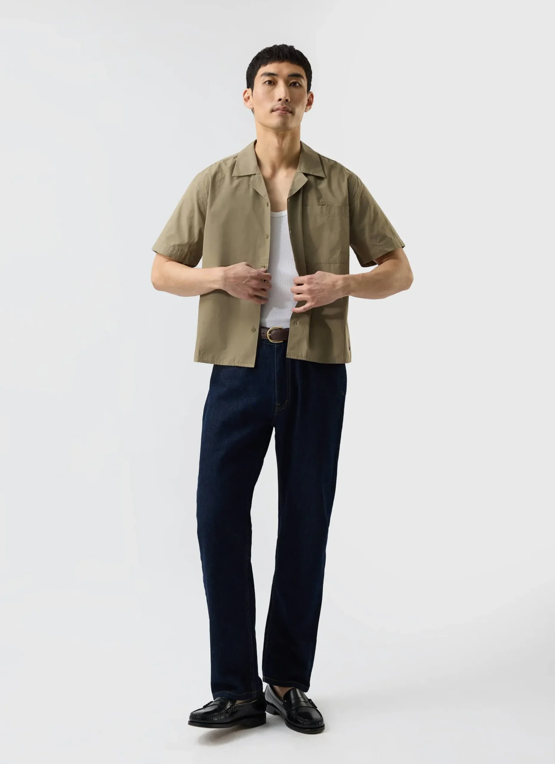 Percival Short Sleeve Shirts|Knitted Shirts^Boxy Cropped Cuban Collar Shirt Olive
