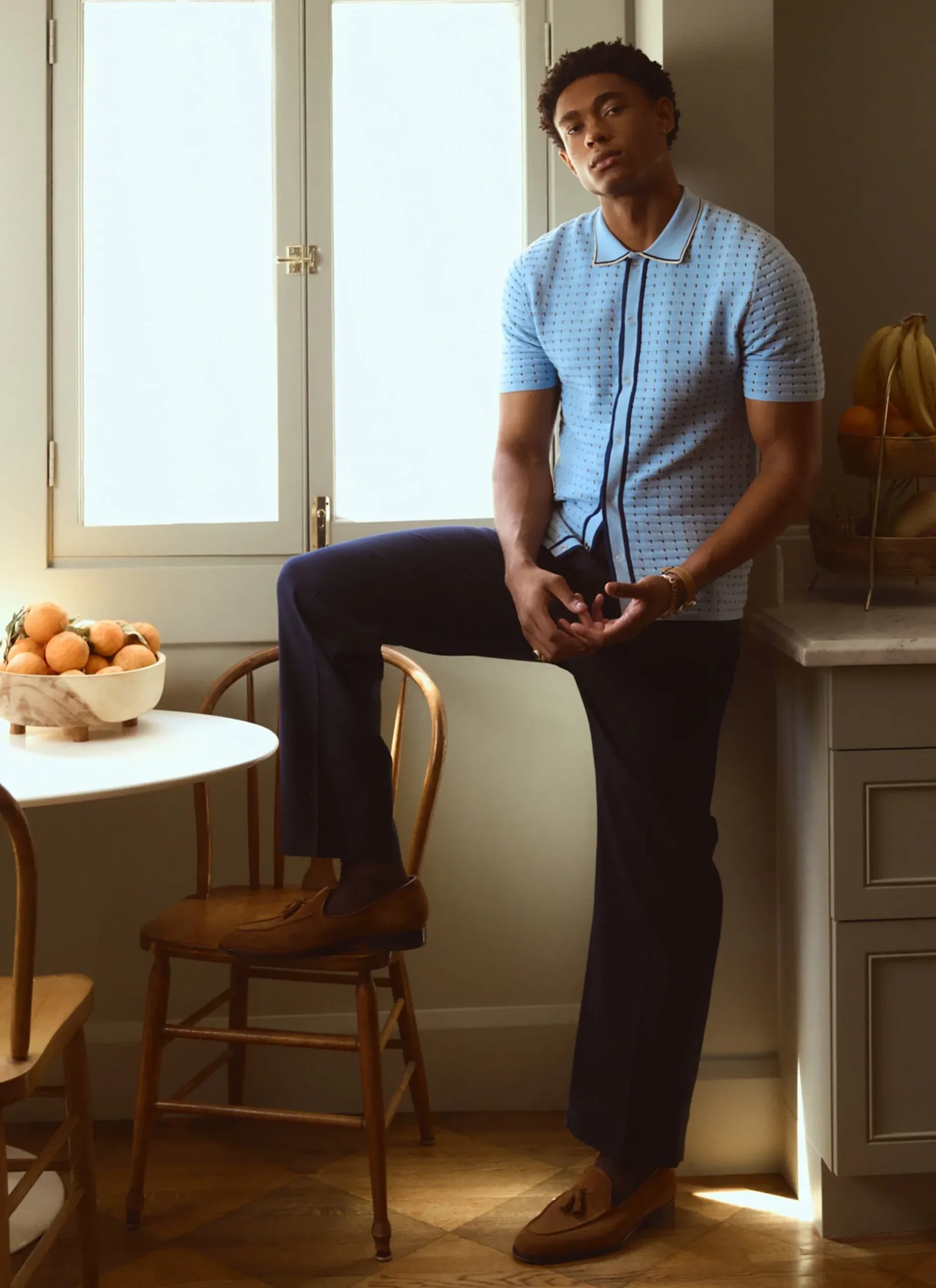 Percival Short Sleeve Shirts|Knitted Shirts^Broken Stripe Knitted Shirt Blue