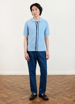 Percival Short Sleeve Shirts|Knitted Shirts^Broken Stripe Knitted Shirt Blue