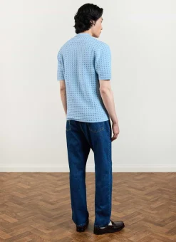 Percival Short Sleeve Shirts|Knitted Shirts^Broken Stripe Knitted Shirt Blue