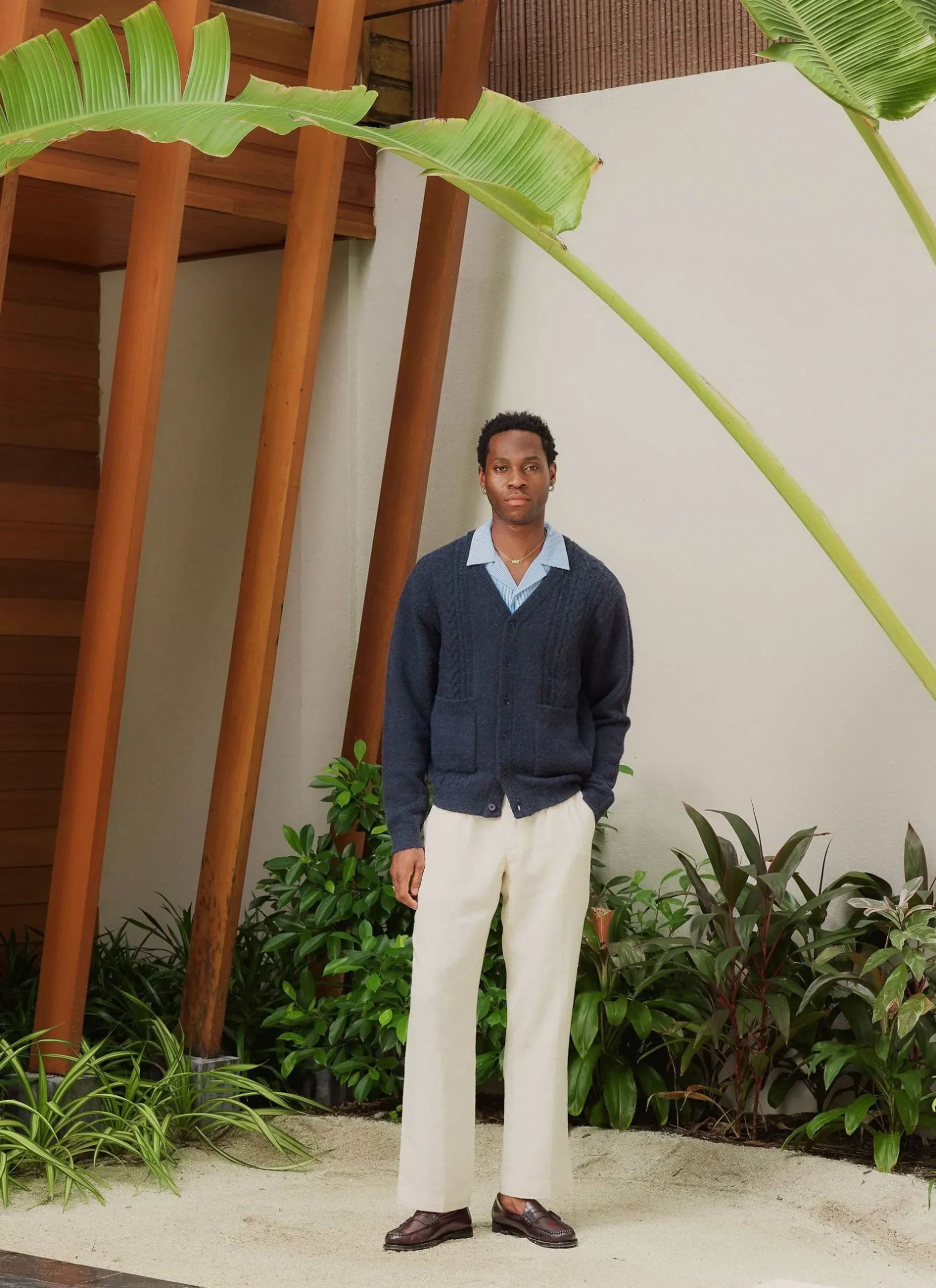 Percival Cardigans^Cable Stripe Cardigan Navy