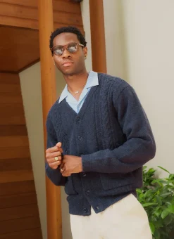 Percival Cardigans^Cable Stripe Cardigan Navy