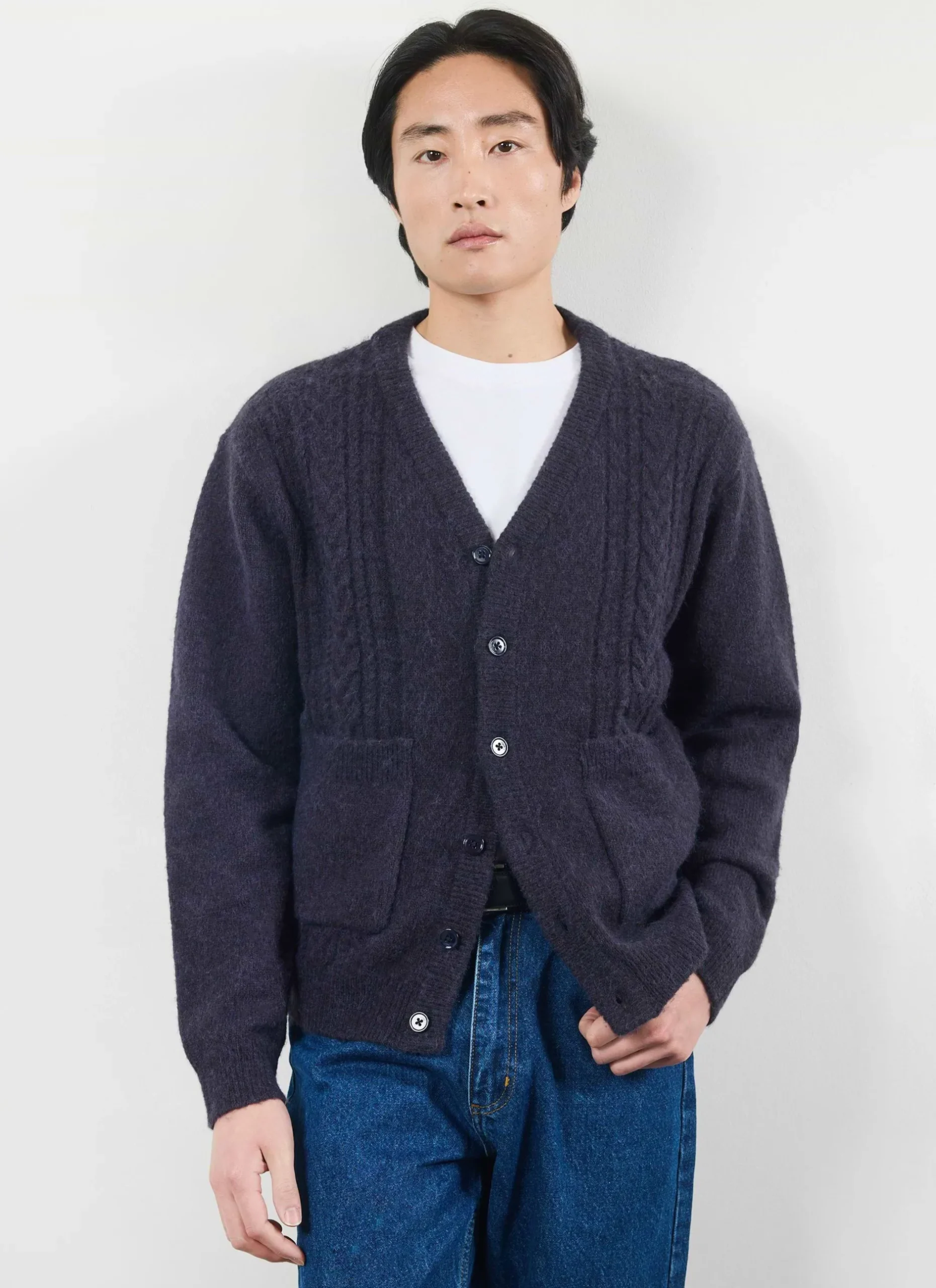 Percival Cardigans^Cable Stripe Cardigan Navy