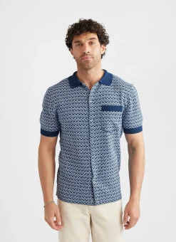 Percival Short Sleeve Shirts|Polo Shirts^Casa Piccante Shirt Blue Jacquard