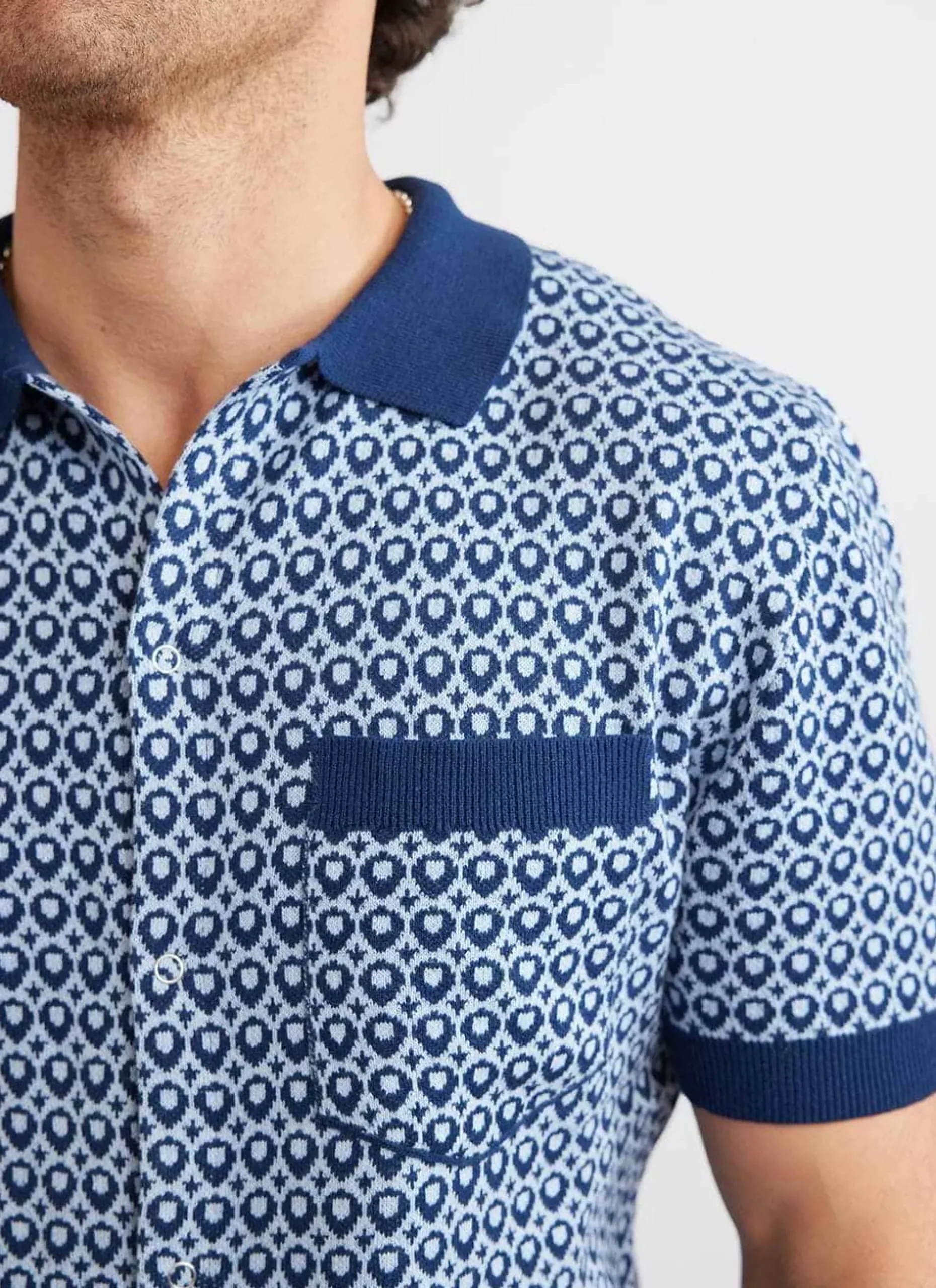 Percival Short Sleeve Shirts|Polo Shirts^Casa Piccante Shirt Blue Jacquard