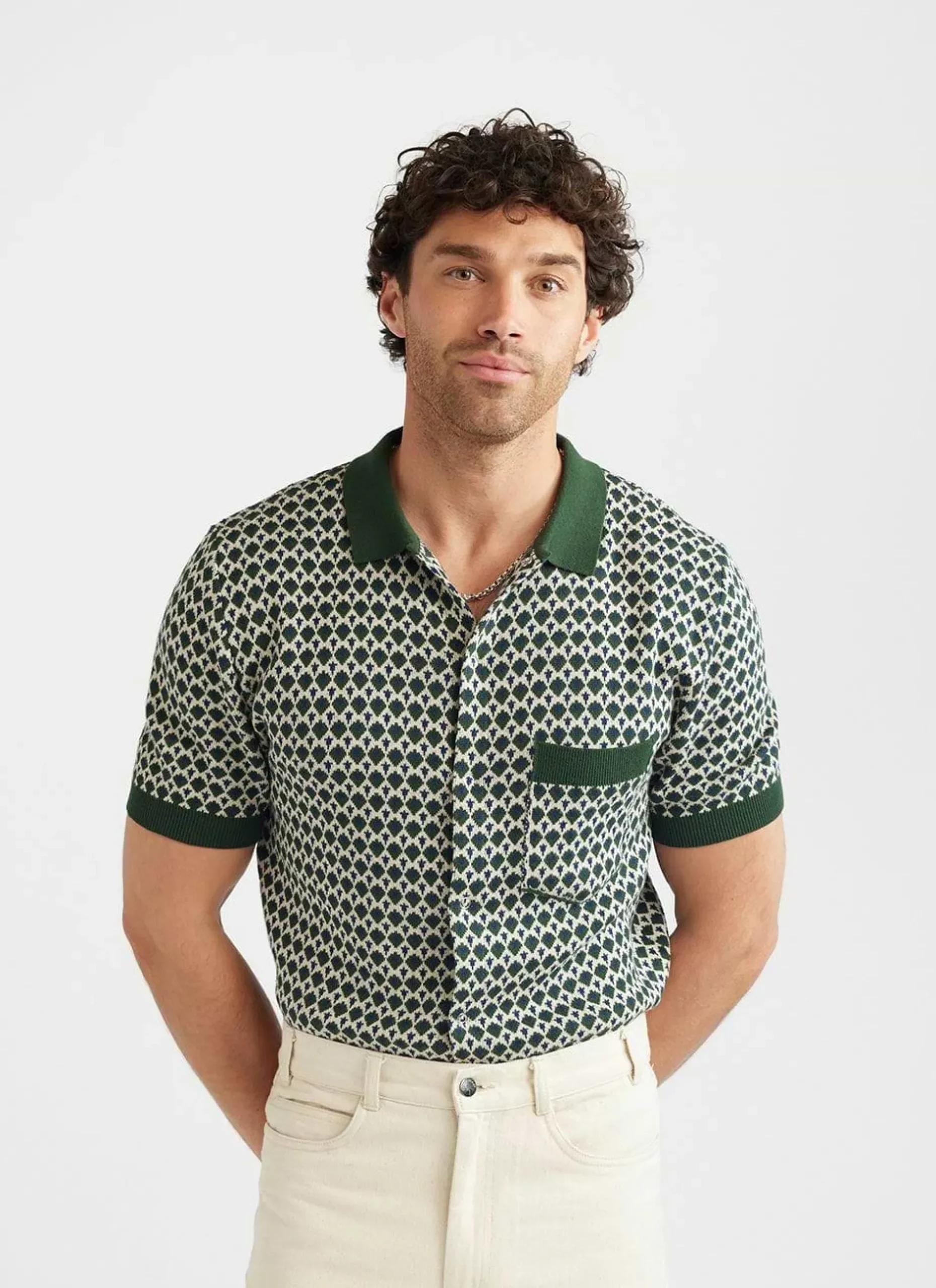 Percival Short Sleeve Shirts|Polo Shirts^Casa Piccante Shirt Green Jacquard