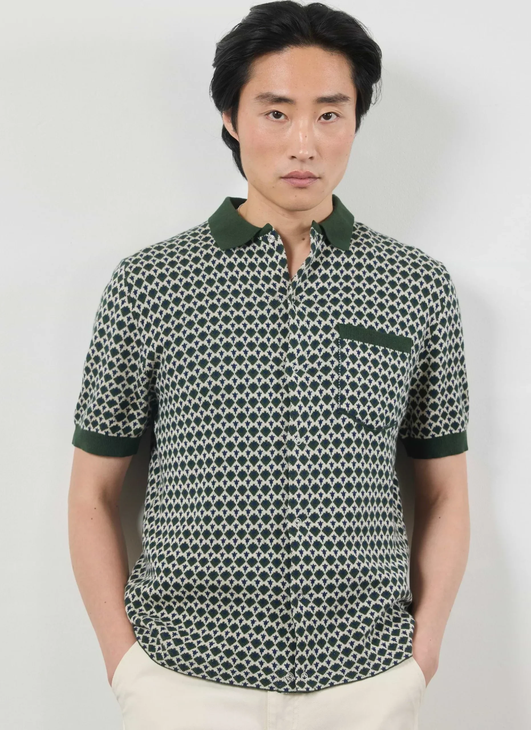 Percival Short Sleeve Shirts|Polo Shirts^Casa Piccante Shirt Green Jacquard