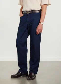 Percival Straight Leg Trousers^Checkerboard Denim 5 Pocket Trousers Navy With Black