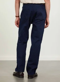 Percival Straight Leg Trousers^Checkerboard Denim 5 Pocket Trousers Navy With Black
