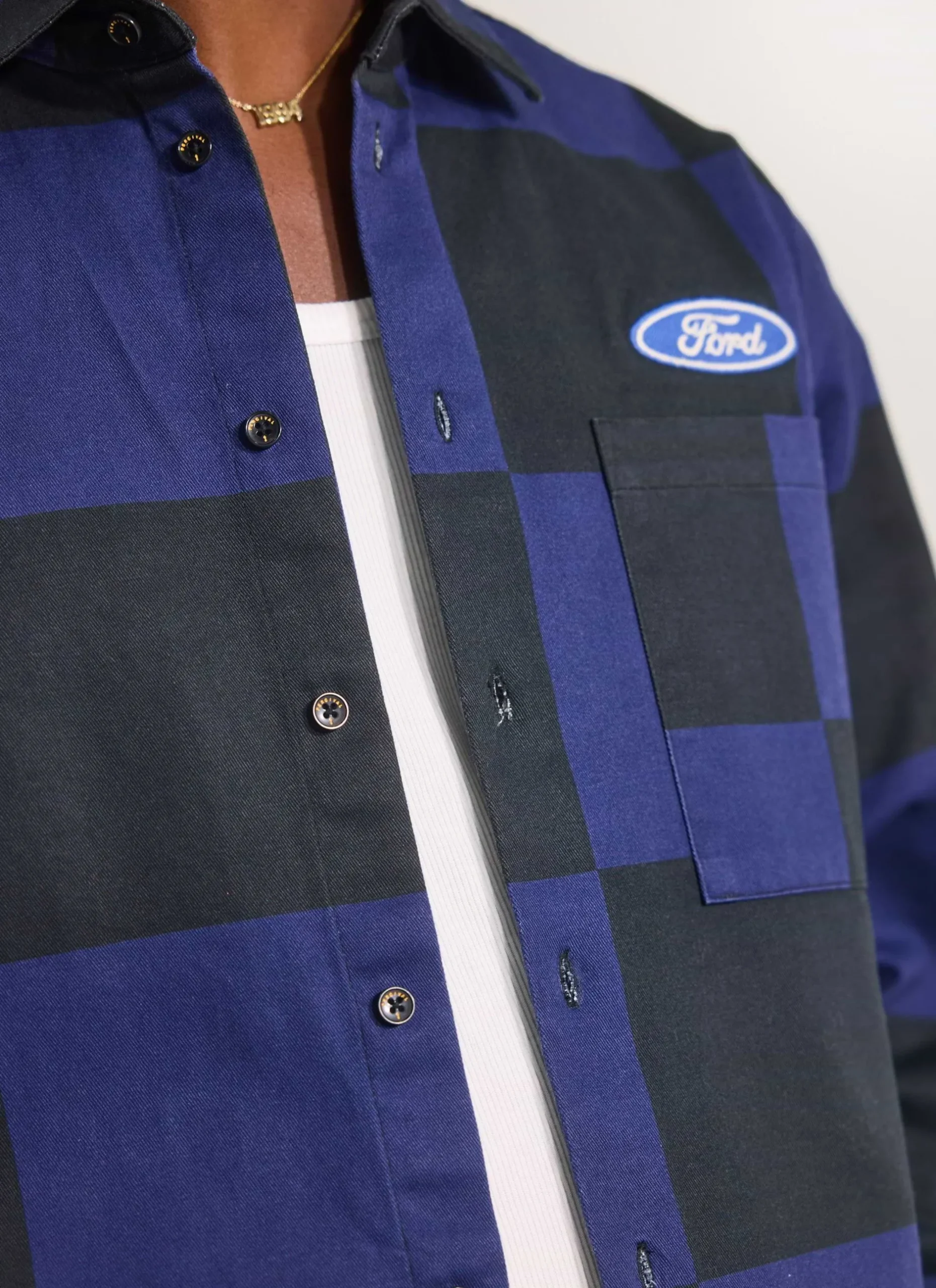 Percival Overshirts & Workshirts|Overshirts^Checkerboard Overshirt Navy