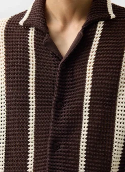 Percival Short Sleeve Shirts|Knitted Shirts^Conti Knitted Stripe Shirt Brown with Ecru