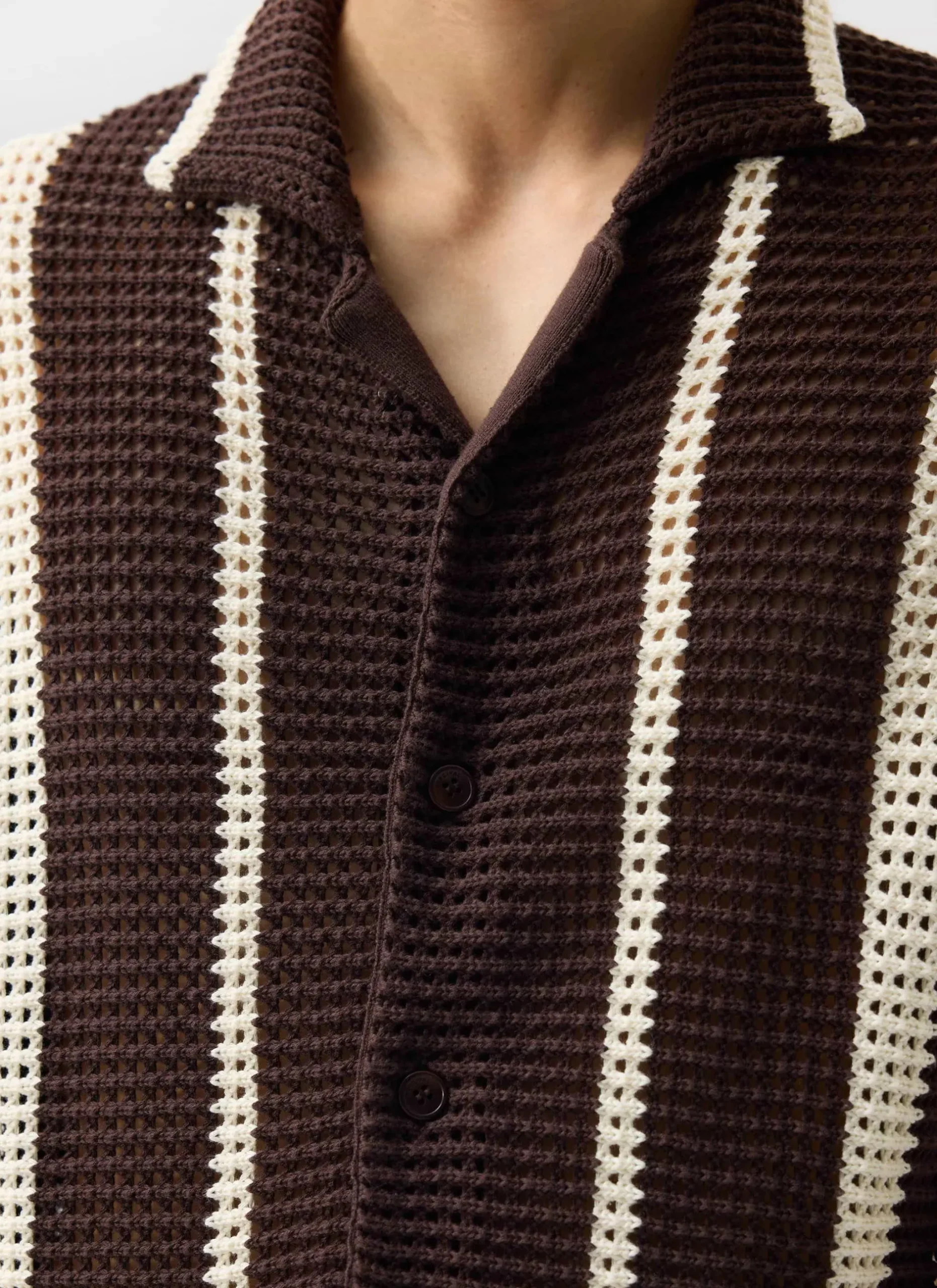 Percival Short Sleeve Shirts|Knitted Shirts^Conti Knitted Stripe Shirt Brown with Ecru