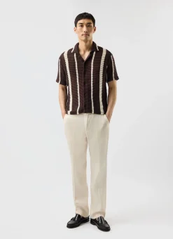 Percival Short Sleeve Shirts|Knitted Shirts^Conti Knitted Stripe Shirt Brown with Ecru