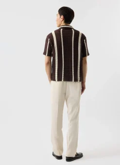 Percival Short Sleeve Shirts|Knitted Shirts^Conti Knitted Stripe Shirt Brown with Ecru
