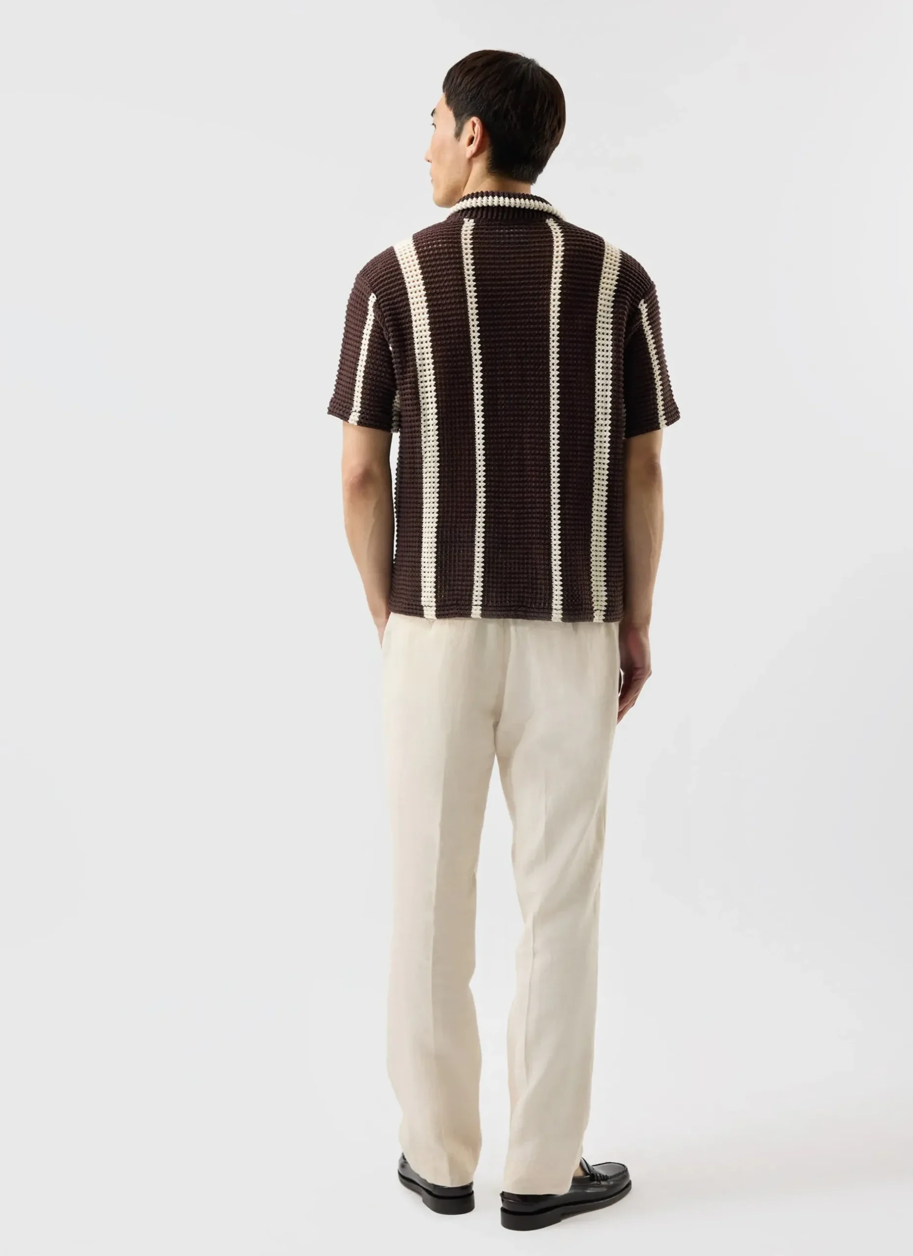Percival Short Sleeve Shirts|Knitted Shirts^Conti Knitted Stripe Shirt Brown with Ecru