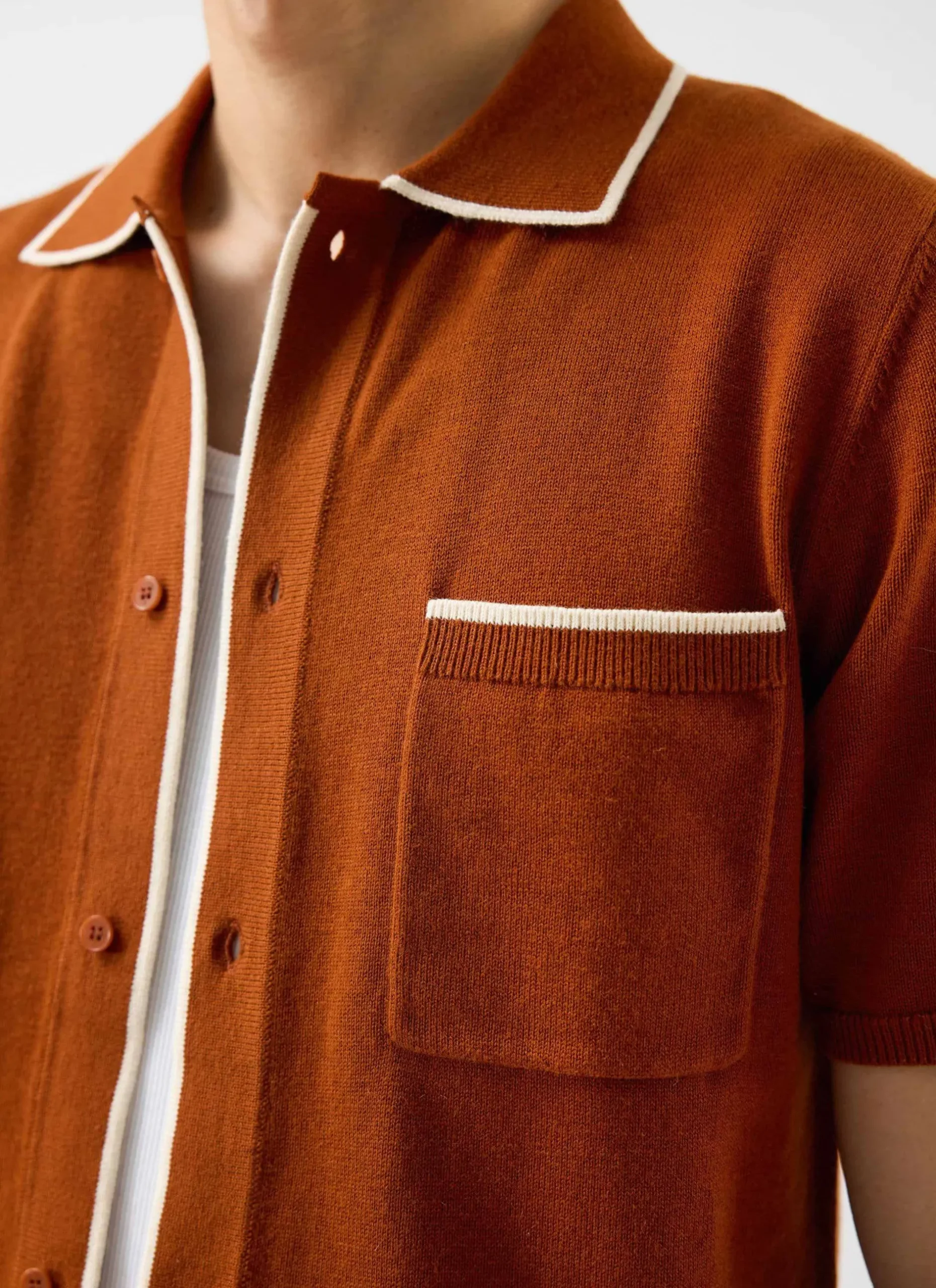 Percival Short Sleeve Shirts|Knitted Shirts^Contrast Trim Shirt Rust