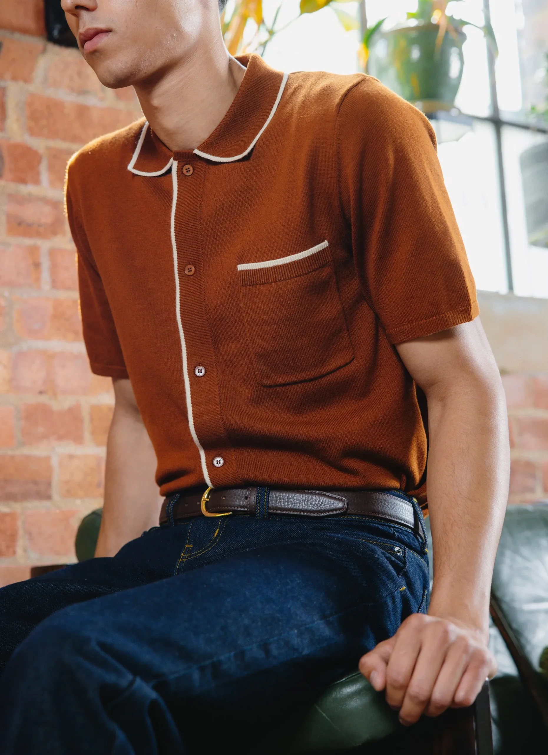 Percival Short Sleeve Shirts|Knitted Shirts^Contrast Trim Shirt Rust