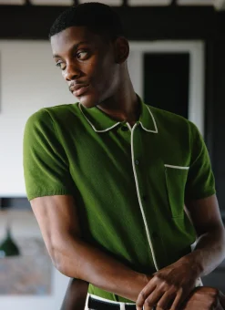 Percival Short Sleeve Shirts|Knitted Shirts^Contrast Trim Shirt Forest with Ecru