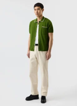 Percival Short Sleeve Shirts|Knitted Shirts^Contrast Trim Shirt Forest with Ecru