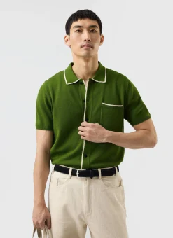 Percival Short Sleeve Shirts|Knitted Shirts^Contrast Trim Shirt Forest with Ecru