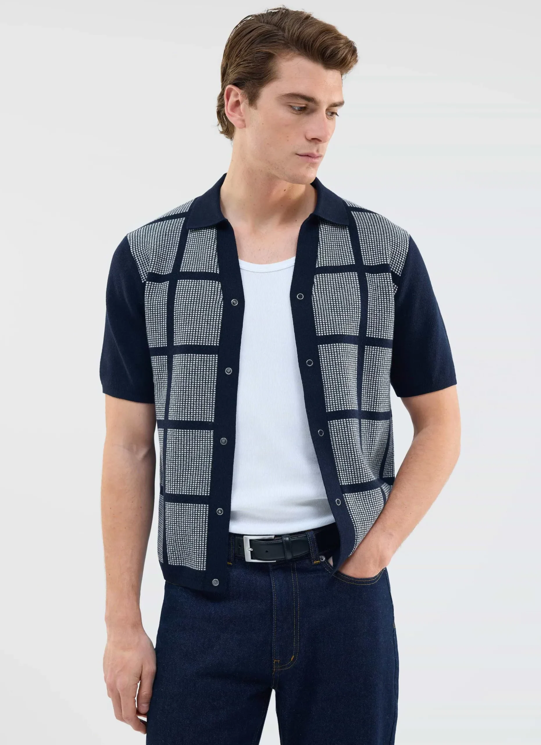 Percival Short Sleeve Shirts|Knitted Shirts^Costa Knitted Shirt Navy
