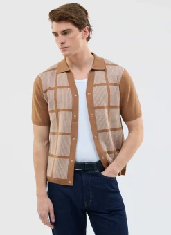 Percival Short Sleeve Shirts|Knitted Shirts^Costa Knitted Shirt Tobacco