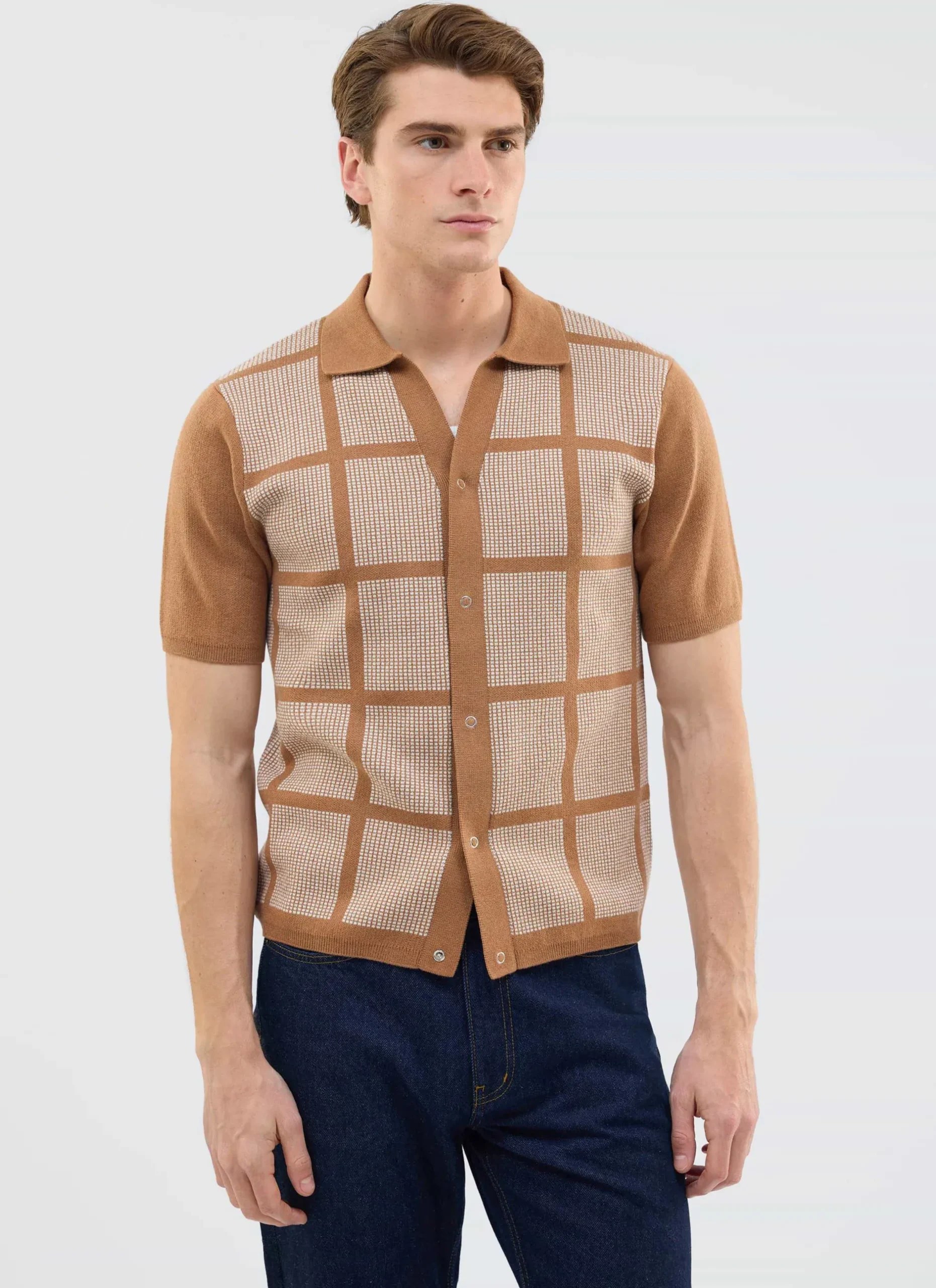 Percival Short Sleeve Shirts|Knitted Shirts^Costa Knitted Shirt Tobacco