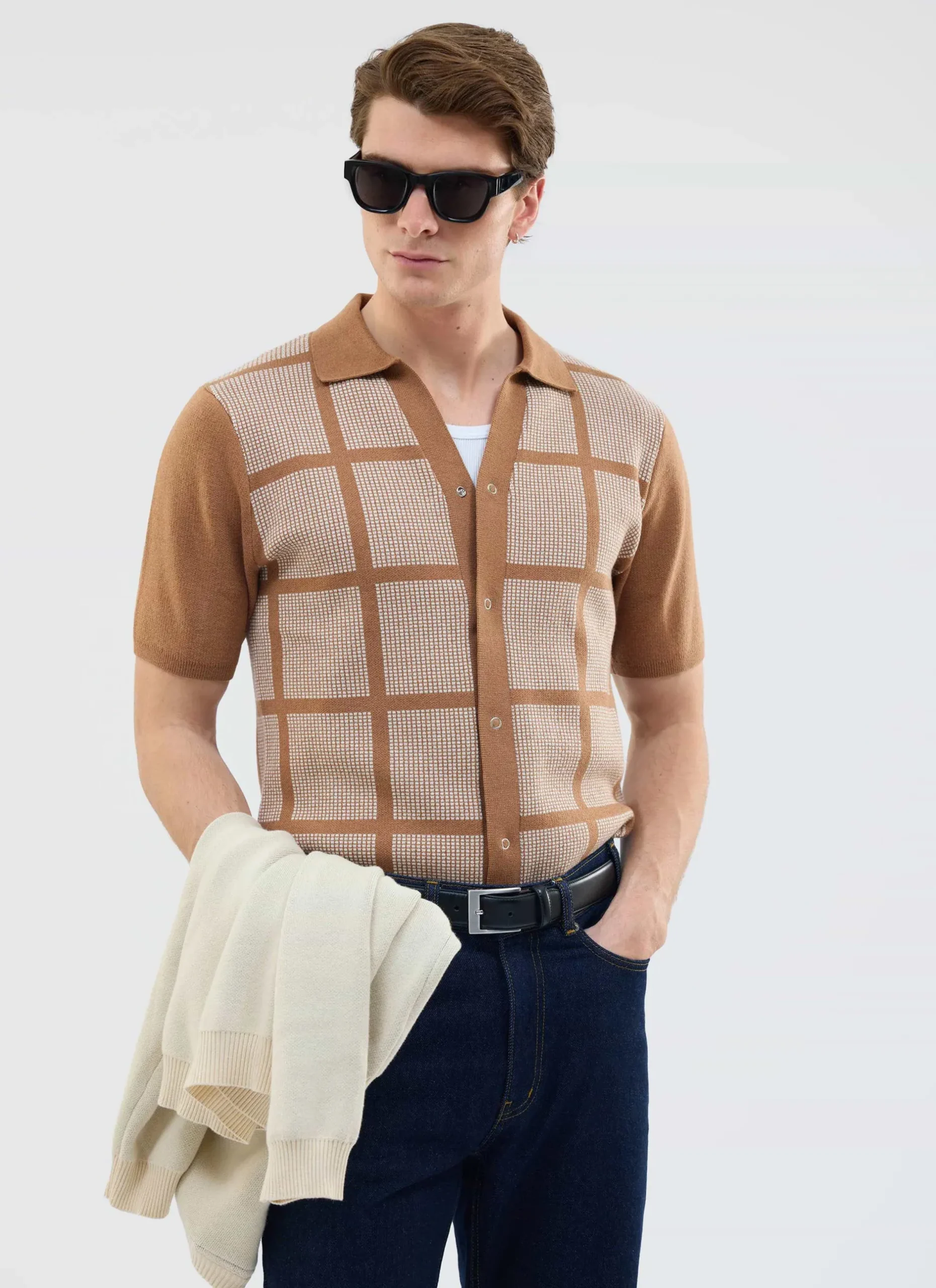 Percival Short Sleeve Shirts|Knitted Shirts^Costa Knitted Shirt Tobacco