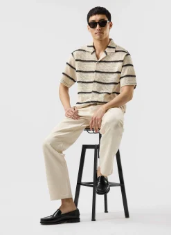 Percival Short Sleeve Shirts|Knitted Shirts^Crochet Groundsman Cuban Shirt Ecru with Black