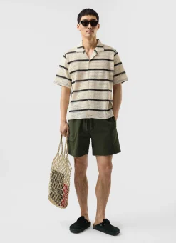 Percival Short Sleeve Shirts|Knitted Shirts^Crochet Groundsman Cuban Shirt Ecru with Black