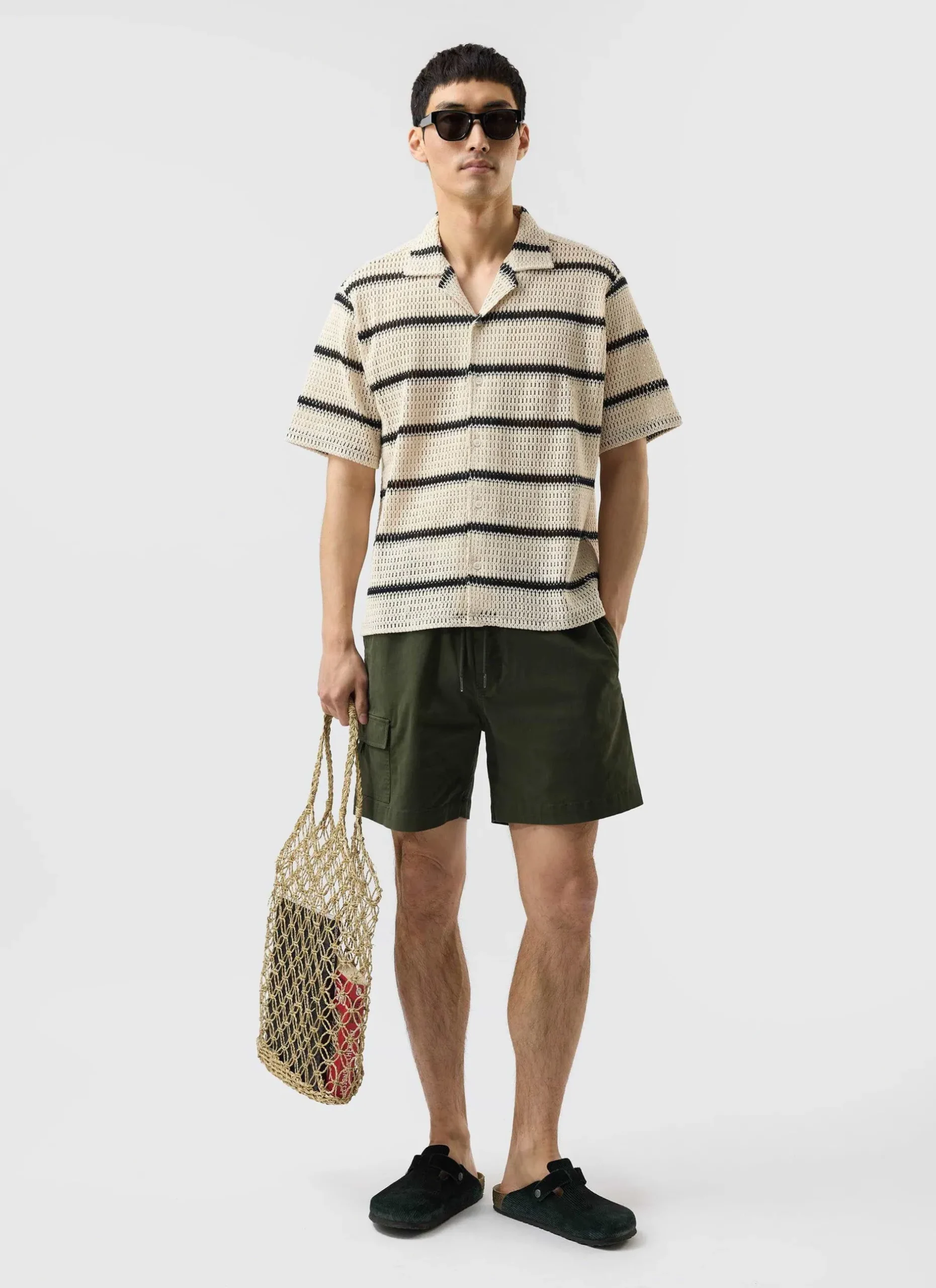 Percival Short Sleeve Shirts|Knitted Shirts^Crochet Groundsman Cuban Shirt Ecru with Black