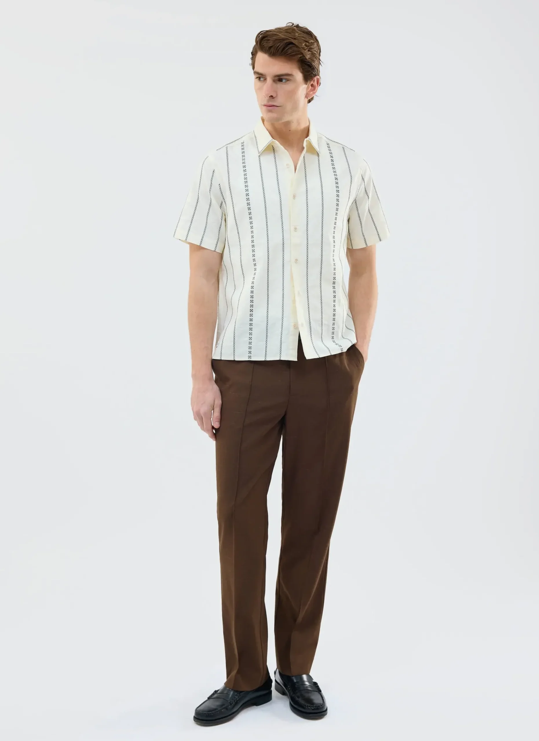 Percival Short Sleeve Shirts|Knitted Shirts^Cross Stitch Boxy Clerk Shirt Ecru
