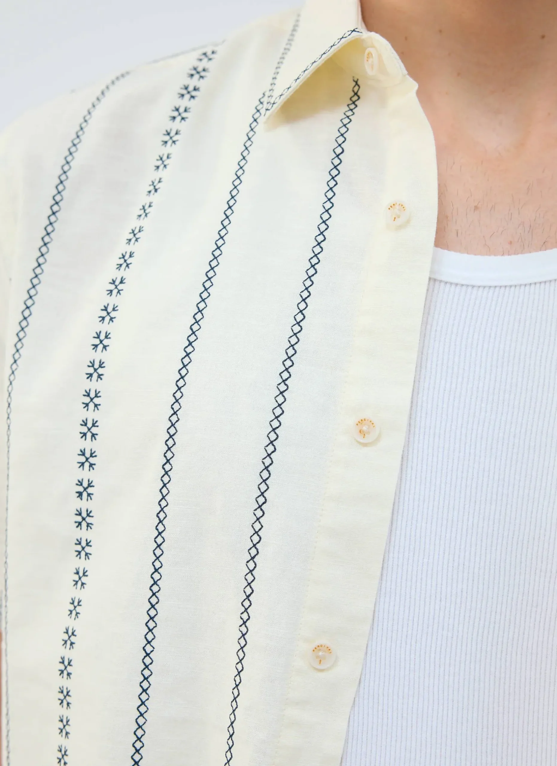 Percival Short Sleeve Shirts|Knitted Shirts^Cross Stitch Boxy Clerk Shirt Ecru