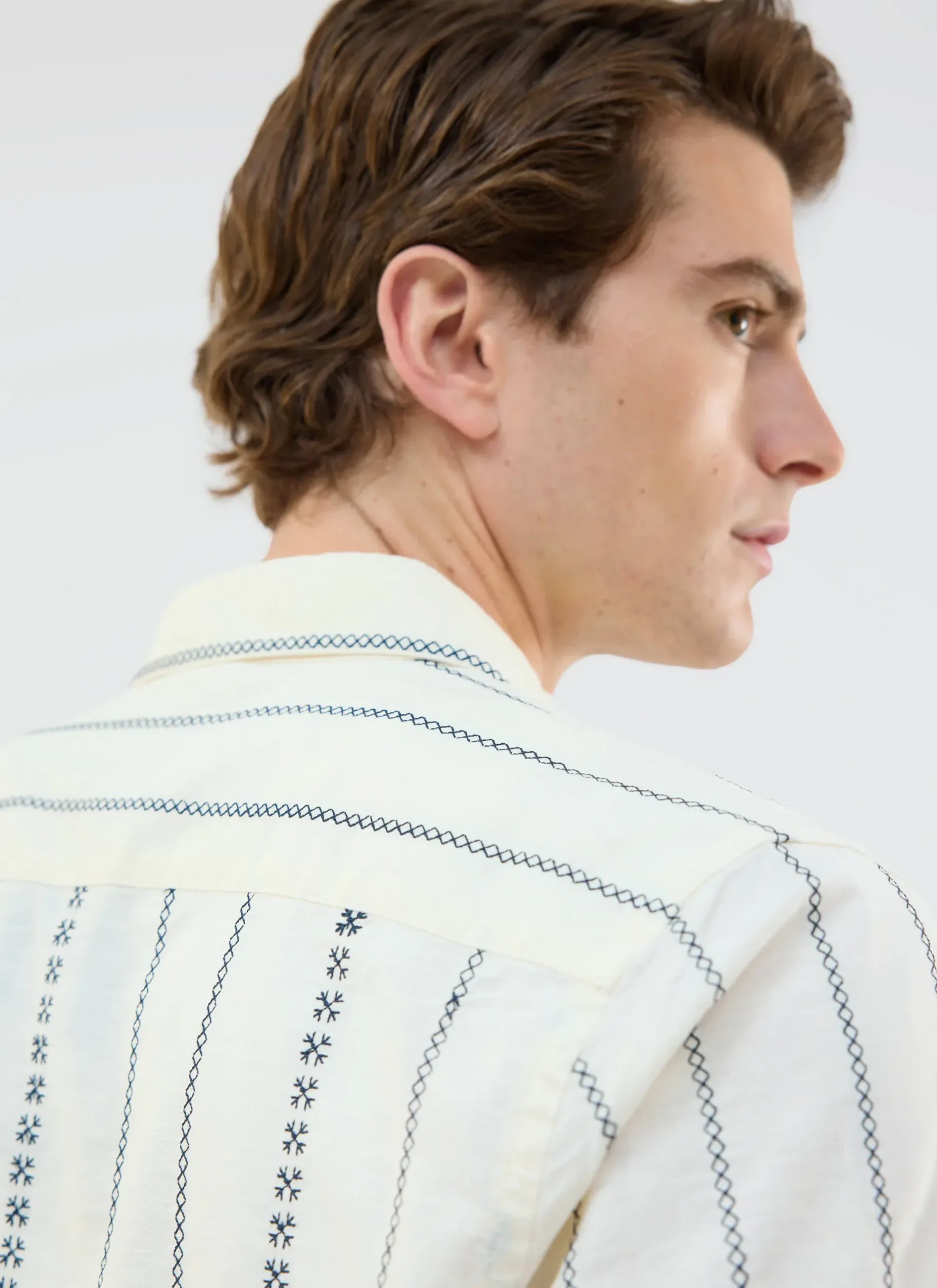 Percival Short Sleeve Shirts|Knitted Shirts^Cross Stitch Boxy Clerk Shirt Ecru