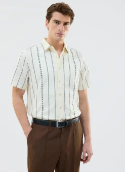 Percival Short Sleeve Shirts|Knitted Shirts^Cross Stitch Boxy Clerk Shirt Ecru