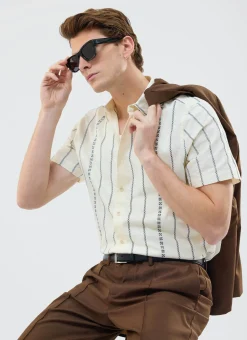 Percival Short Sleeve Shirts|Knitted Shirts^Cross Stitch Boxy Clerk Shirt Ecru