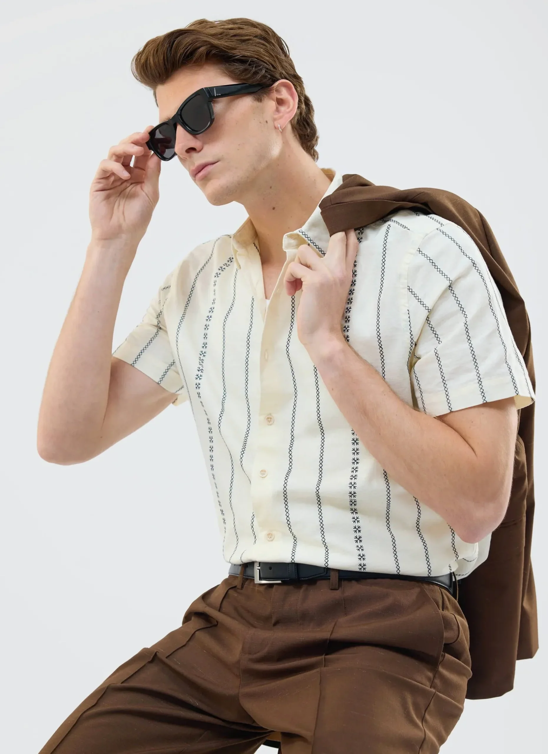 Percival Short Sleeve Shirts|Knitted Shirts^Cross Stitch Boxy Clerk Shirt Ecru