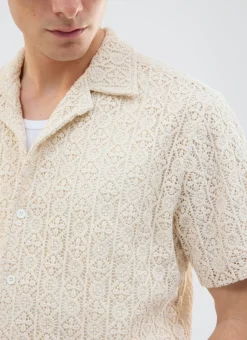 Percival Short Sleeve Shirts|Knitted Shirts^Elio Crochet Cuban Shirt Ecru