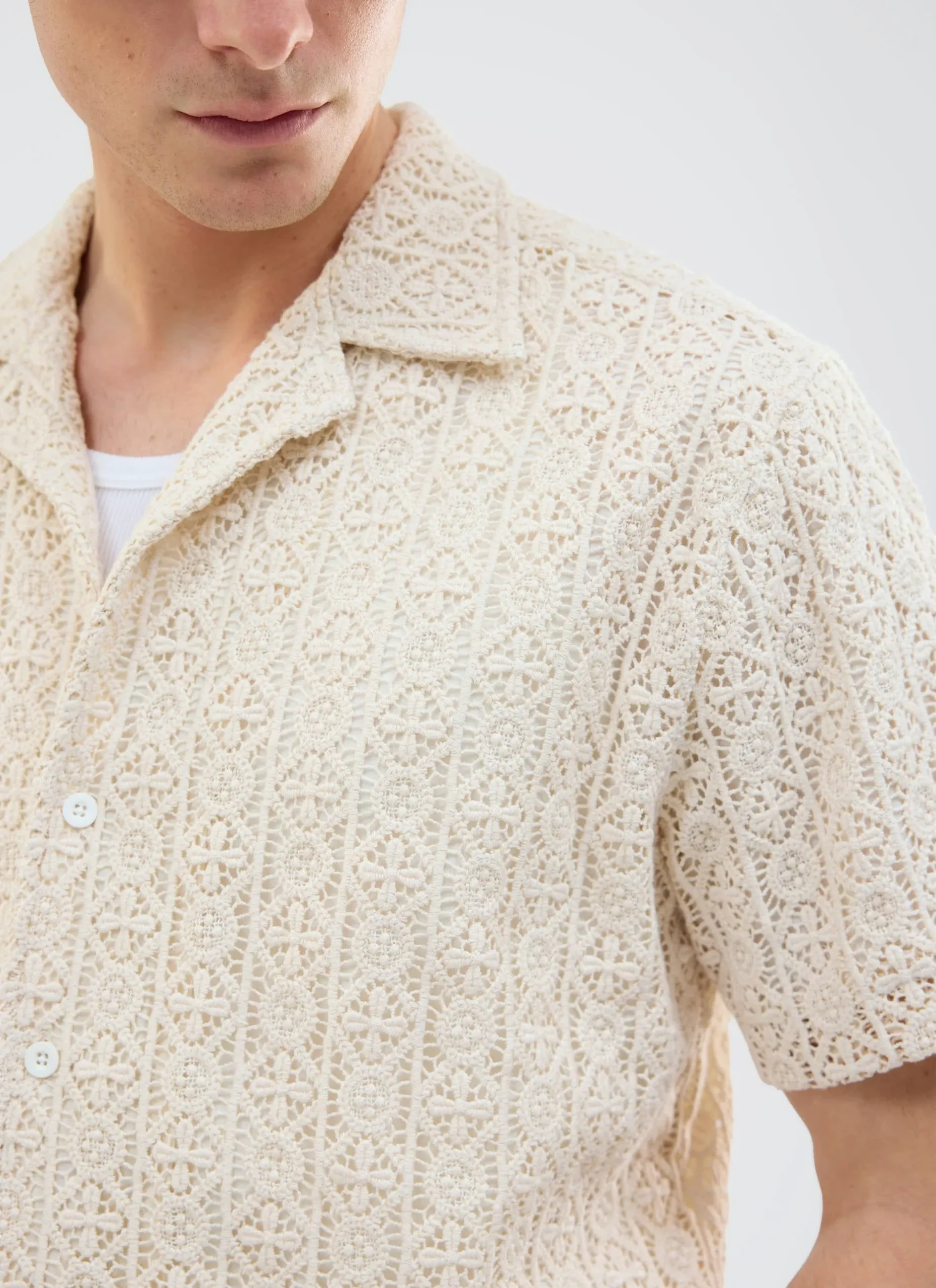 Percival Short Sleeve Shirts|Knitted Shirts^Elio Crochet Cuban Shirt Ecru