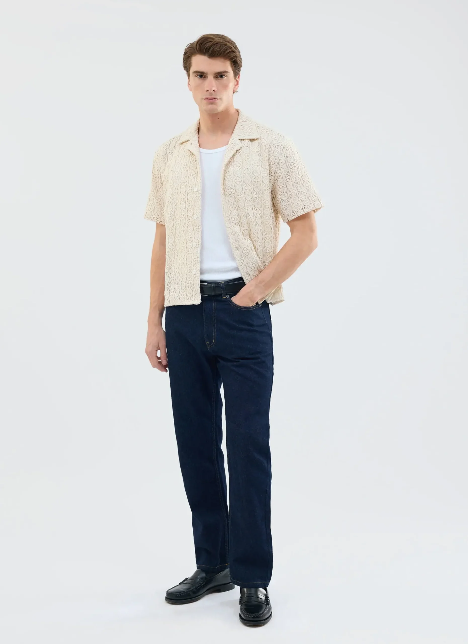 Percival Short Sleeve Shirts|Knitted Shirts^Elio Crochet Cuban Shirt Ecru