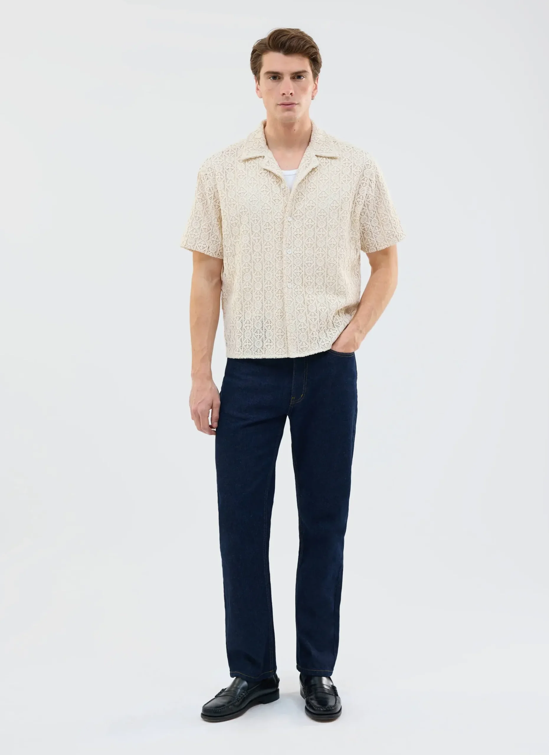 Percival Short Sleeve Shirts|Knitted Shirts^Elio Crochet Cuban Shirt Ecru