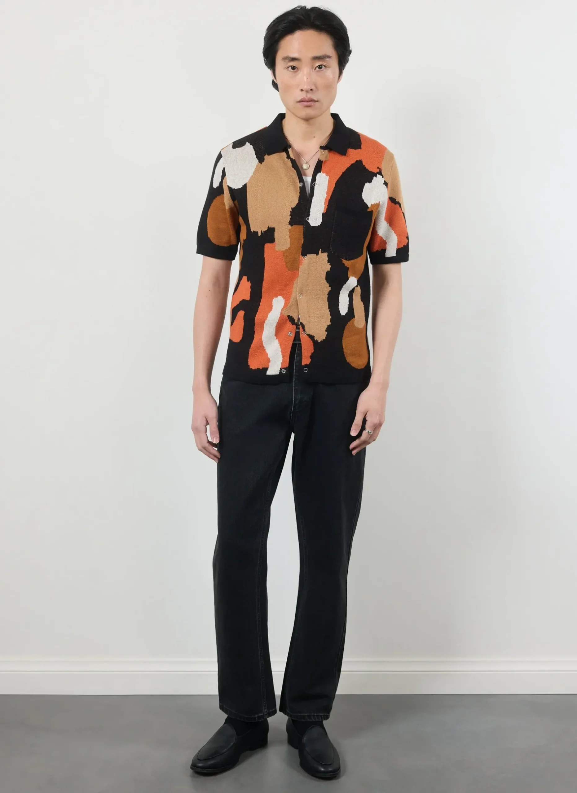 Percival Short Sleeve Shirts|Knitted Shirts^Impressionist Jacquard Shirt Black