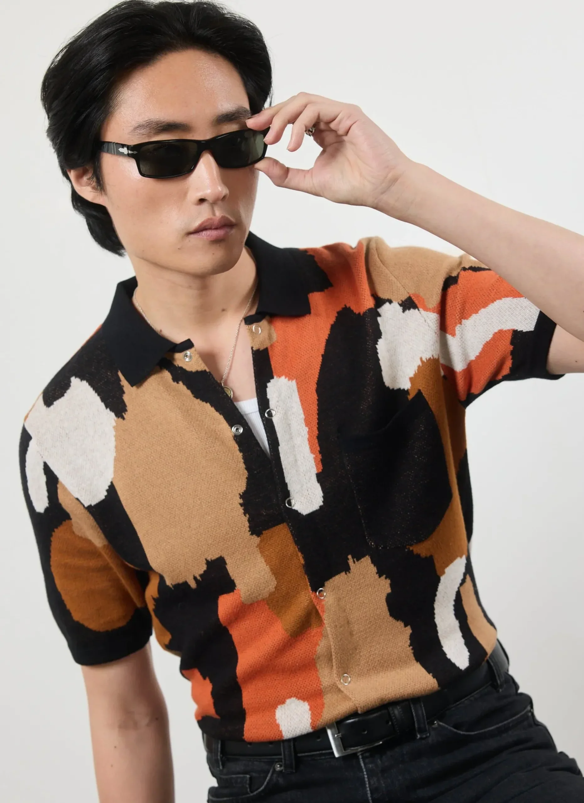 Percival Short Sleeve Shirts|Knitted Shirts^Impressionist Jacquard Shirt Black
