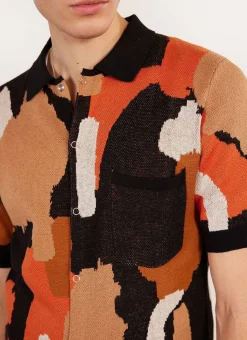 Percival Short Sleeve Shirts|Knitted Shirts^Impressionist Jacquard Shirt Black