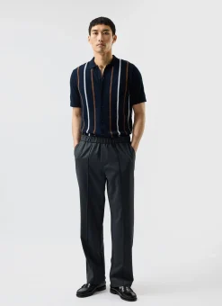 Percival Short Sleeve Shirts|Knitted Shirts^Knitted Cotton Stripe Short Sleeve Shirt Navy