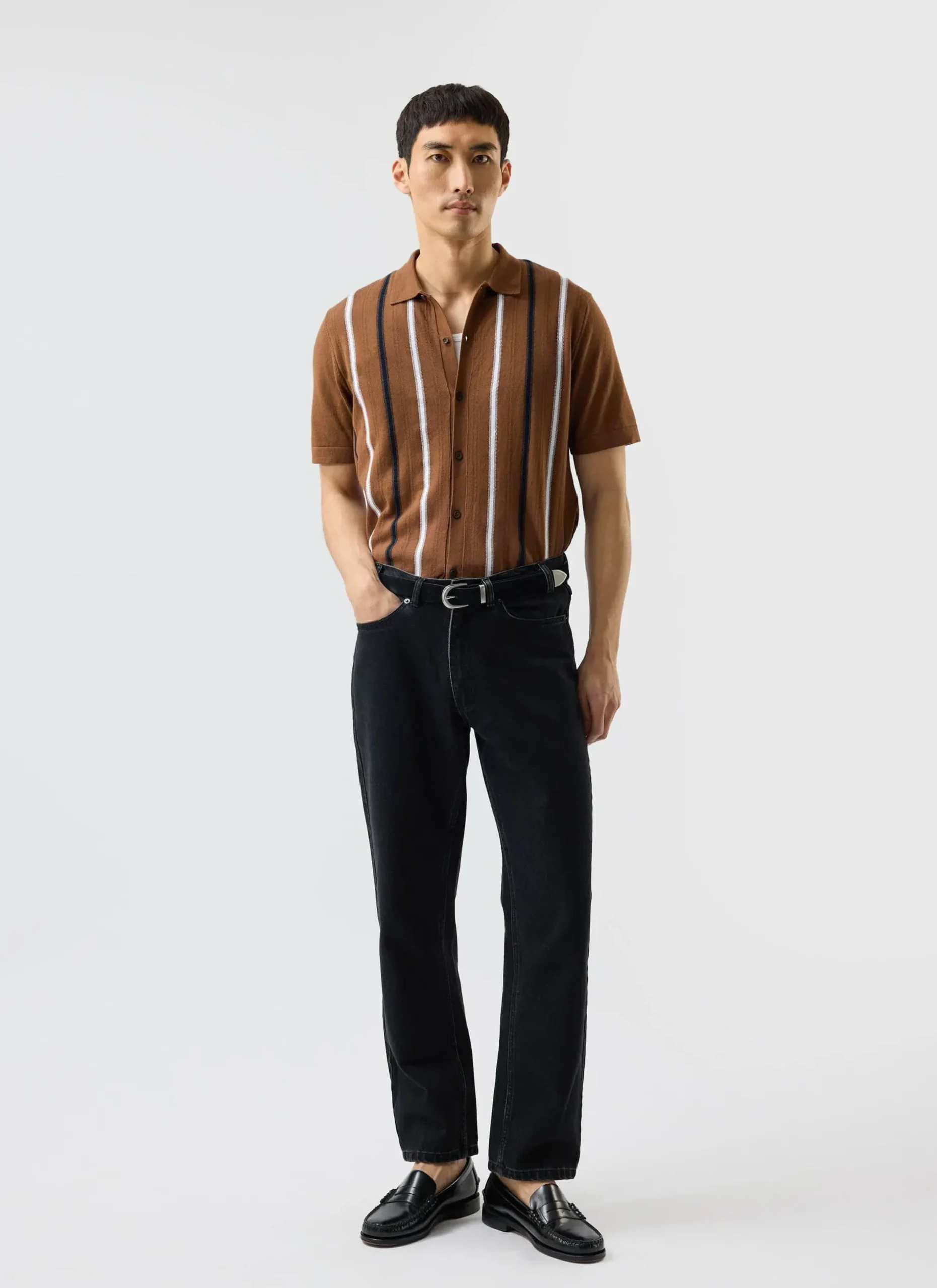 Percival Short Sleeve Shirts|Knitted Shirts^Knitted Cotton Stripe Short Sleeve Shirt Rust